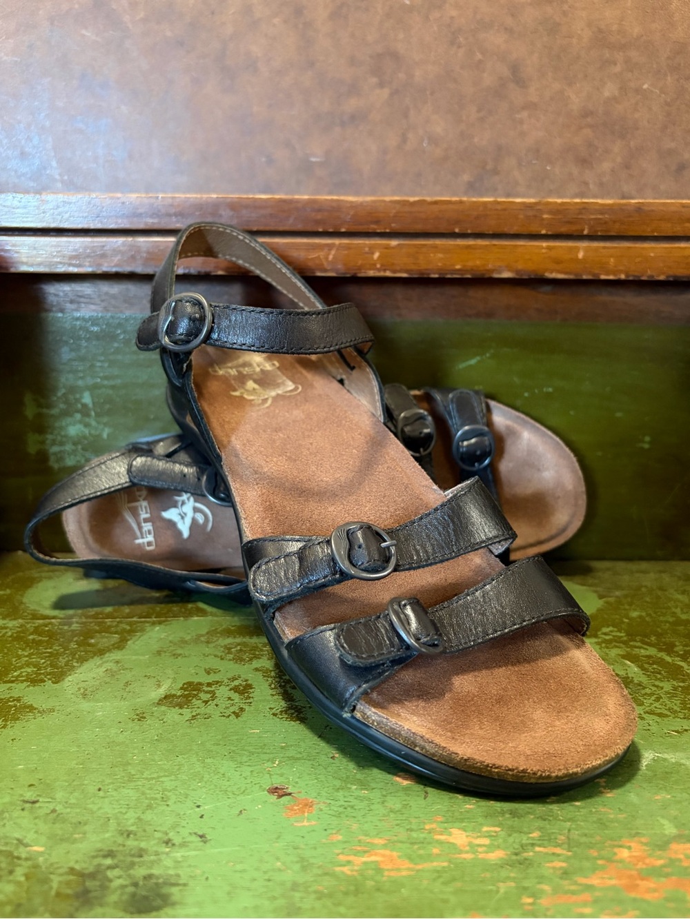 Dansko Black Triple-Buckle Leather Sandals